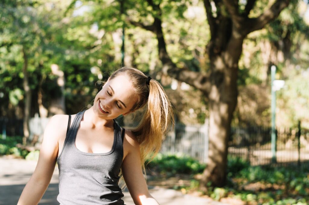 Happy face of woman after exercise